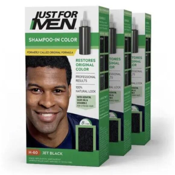 Just for Men Shampoo In Hair Color H-60 JET BLACK, 3-Pack - Picture 1 of 6